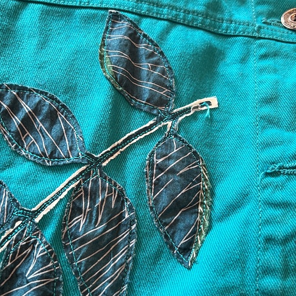 Chico’s Design Teal Appliquéd Unlined Jacket Size 3 (16)Silver Buttons - Picture 10 of 12